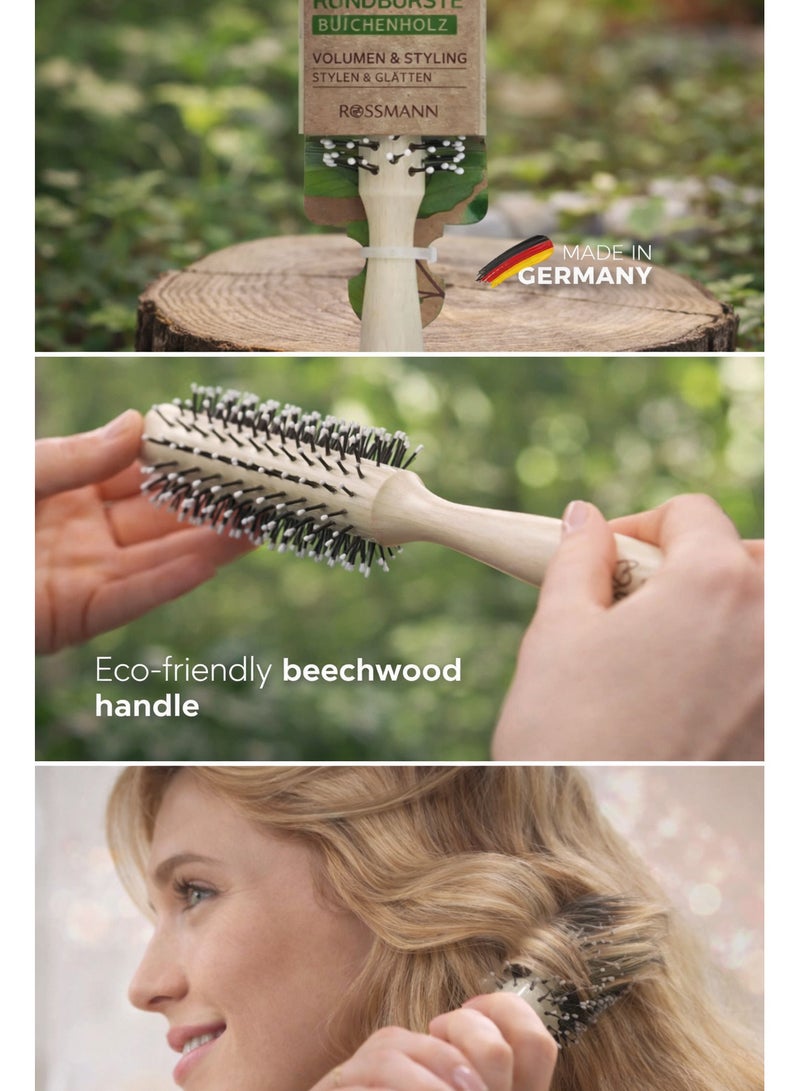 Rossmann Volume Round Hair Brush 35mm – Beechwood Handle, Flexible Nylon Pins, Made in Germany - Image 2